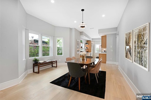 500 Hudson St Unit 2A, Hoboken, NJ 07030 - dining space with light wood-style flooring, recessed lighting, and baseboards