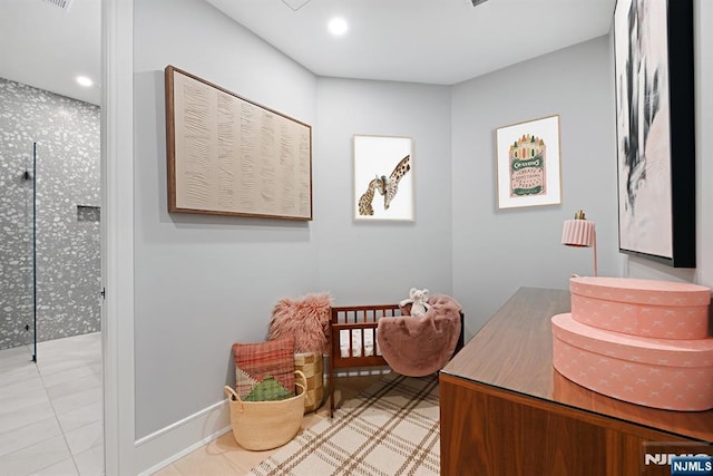 500 Hudson St Unit 2A, Hoboken, NJ 07030 - bedroom with recessed lighting, light tile patterned floors, and baseboards