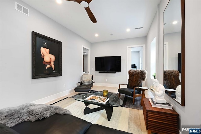500 Hudson St Unit 2A, Hoboken, NJ 07030 - living room with ceiling fan, baseboards, recessed lighting, and wood finished floors