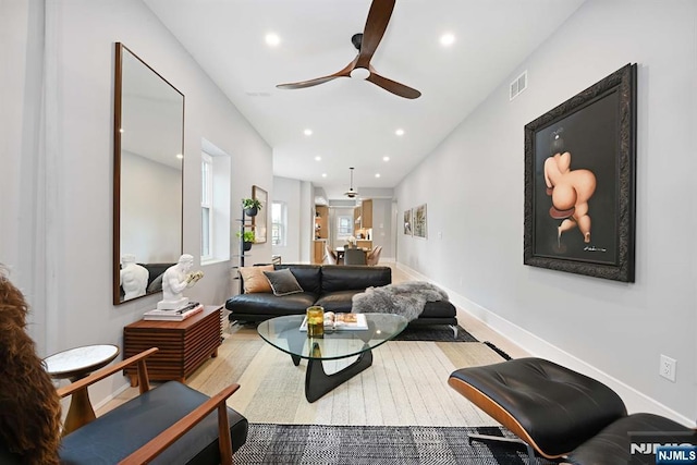 500 Hudson St Unit 2A, Hoboken, NJ 07030 - living room featuring a ceiling fan, recessed lighting, and baseboards