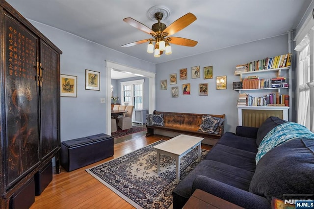 11 Harrington St, Hillsdale, NJ 07642 - living room featuring ceiling fan and light wood-style floors