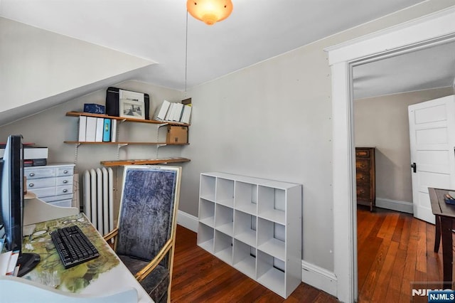 11 Harrington St, Hillsdale, NJ 07642 - office area with hardwood / wood-style floors, radiator, and baseboards