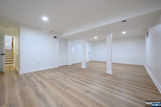3 Bradshaw Ct Unit 509, Hillsdale, NJ 07642 - finished below grade area featuring baseboards, stairs, light wood-style flooring, and recessed lighting