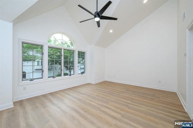 3 Bradshaw Ct Unit 509, Hillsdale, NJ 07642 - unfurnished room featuring high vaulted ceiling, ceiling fan, light wood-style flooring, recessed lighting, and baseboards