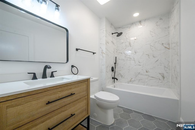 3 Bradshaw Ct Unit 509, Hillsdale, NJ 07642 - bathroom featuring vanity, toilet, bathtub / shower combination, tile patterned floors, and recessed lighting