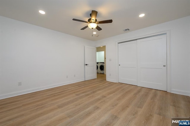 3 Bradshaw Ct Unit 509, Hillsdale, NJ 07642 - unfurnished bedroom featuring independent washer and dryer, light wood-style flooring, baseboards, recessed lighting, and a closet