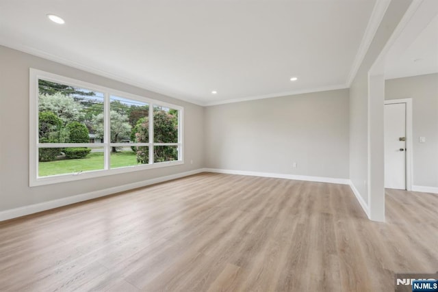 444 Black Oak Ridge Rd, Wayne, NJ 07470 - empty room with baseboards, light wood-style floors, ornamental molding, and recessed lighting