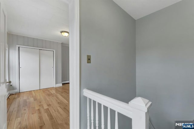 128 Prospect, Midland Park, NJ 07432 - hallway with light wood-style flooring, an upstairs landing, and baseboard heating