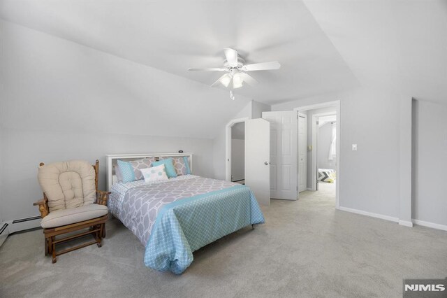 101 Pasadena Pl, Hawthorne, NJ 07506 - bedroom with lofted ceiling, carpet flooring, ceiling fan, and baseboards
