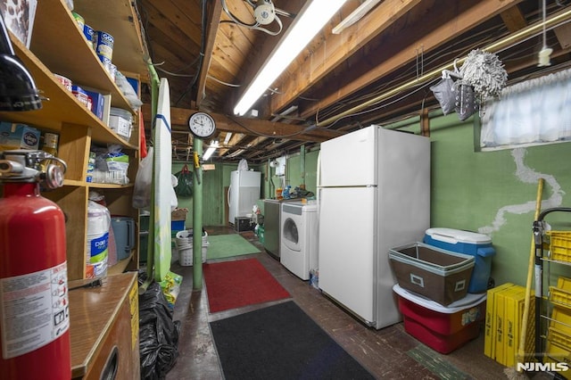 101 Pasadena Pl, Hawthorne, NJ 07506 - unfinished basement with freestanding refrigerator, independent washer and dryer, and water heater