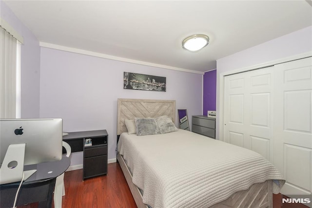 4310 Newkirk Ave, North Bergen, NJ 07047 - bedroom with dark wood-type flooring, a closet, and baseboards