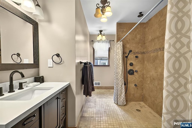 114 Summit Cross, Rutherford, NJ 07070 - full bathroom with baseboards, vanity, a tile shower, and tile patterned flooring