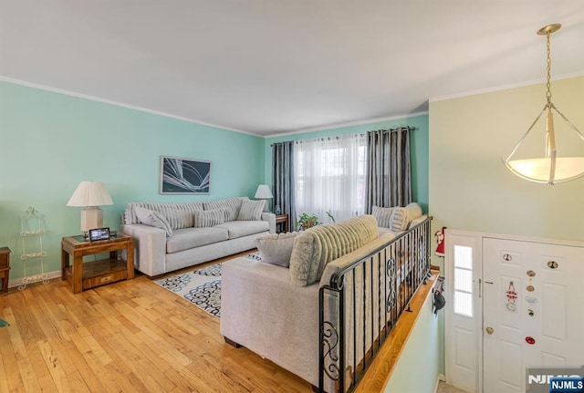 21 Liberty St, Dover Town, NJ 07801 - living room with crown molding, healthy amount of natural light, wood finished floors, and baseboards