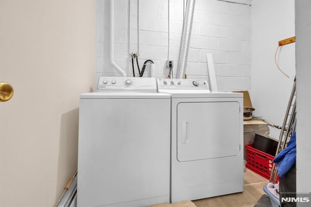 755 Jefferson Ave, Cliffside Park, NJ 07010 - laundry room featuring washer and clothes dryer, concrete block wall, and light tile patterned floors
