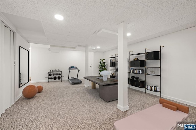 41 Oakland Ave, Westwood, NJ 07675 - office with carpet floors, a paneled ceiling, recessed lighting, and baseboards