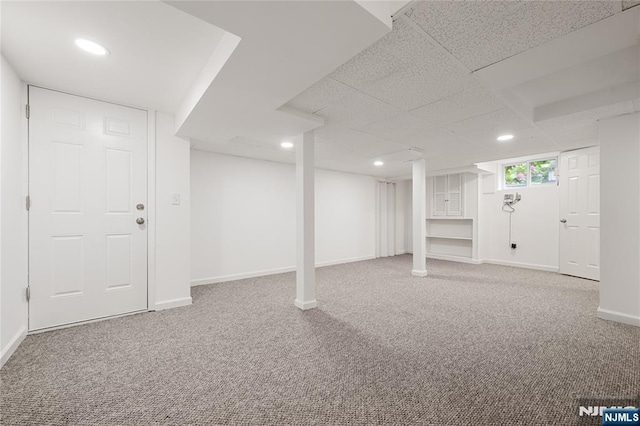 41 Oakland Ave, Westwood, NJ 07675 - below grade area featuring carpet flooring, recessed lighting, and baseboards