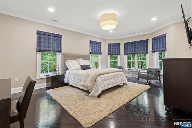 511 Bellaire Dr, Demarest, NJ 07627 - bedroom with recessed lighting, dark wood-type flooring, ornamental molding, and baseboards