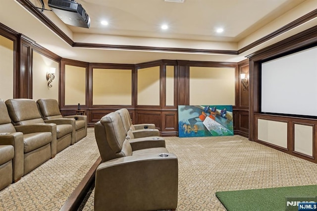 511 Bellaire Dr, Demarest, NJ 07627 - carpeted home theater room featuring a decorative wall and recessed lighting