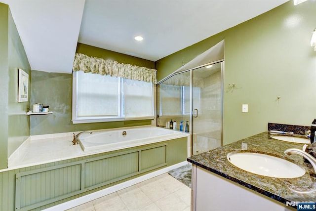 25 Fern Ter, Wayne, NJ 07470 - bathroom with a bath, a stall shower, and double vanity
