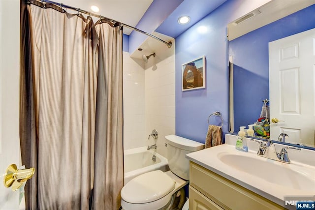 25 Fern Ter, Wayne, NJ 07470 - full bathroom with toilet, vanity, shower / bathtub combination with curtain, and recessed lighting