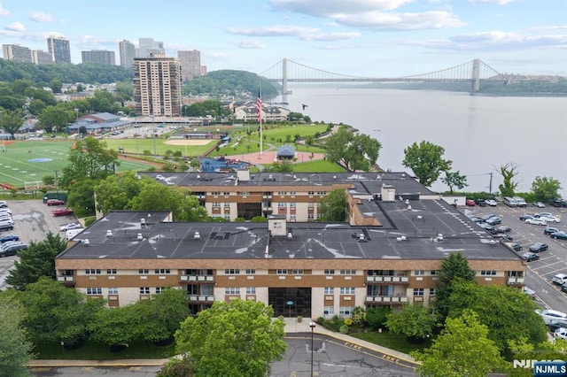 1111 River Rd Unit F25, Edgewater, NJ 07020 - aerial view of a notable bridge and a nearby body of water