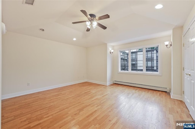 445B 7th St Unit B, Palisades Park, NJ 07650 - unfurnished room featuring baseboard heating, light wood-type flooring, recessed lighting, and a ceiling fan