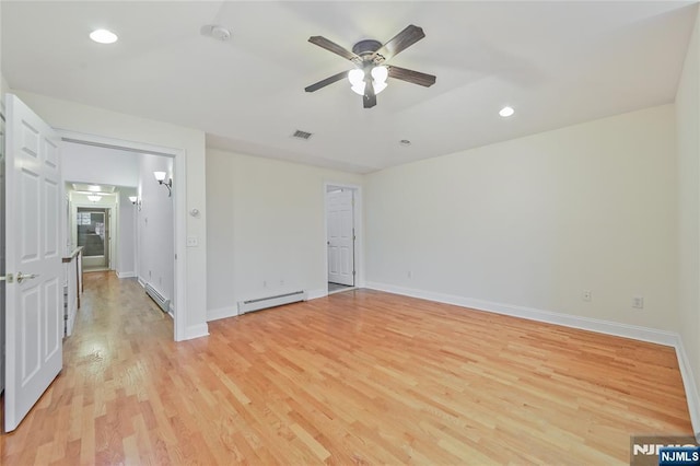 445B 7th St Unit B, Palisades Park, NJ 07650 - unfurnished room featuring baseboard heating, a ceiling fan, light wood-type flooring, and recessed lighting