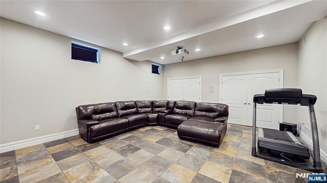 87 Skytop Dr, Mahwah, NJ 07430 - living area featuring stone tile flooring and recessed lighting