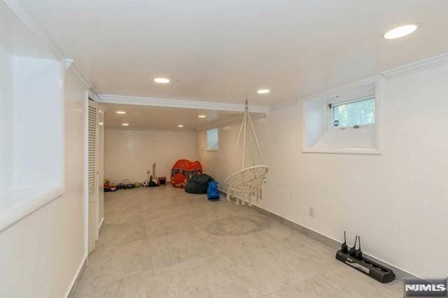 129 Phelps Ave, Englewood, NJ 07631 - basement featuring ornamental molding, recessed lighting, and baseboards