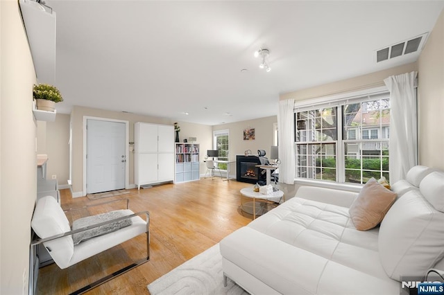 32 Mallard Ct, Englewood, NJ 07631 - living area featuring light wood-style floors and a warm lit fireplace