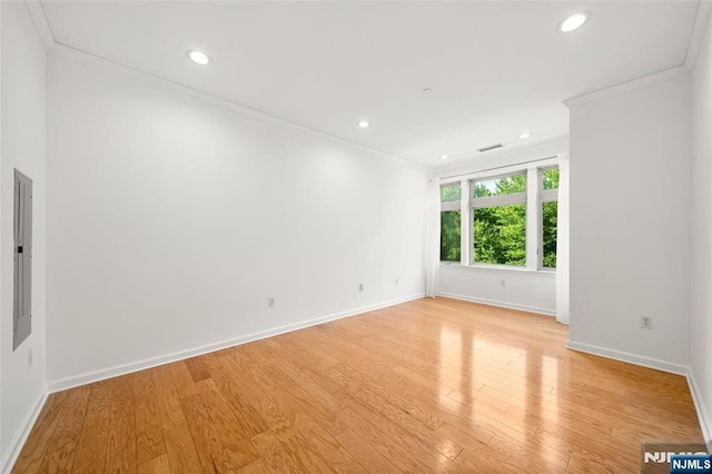 3326 Riverview Ave Unit 326, Englewood, NJ 07631 - spare room featuring crown molding, baseboards, light wood finished floors, recessed lighting, and electric panel