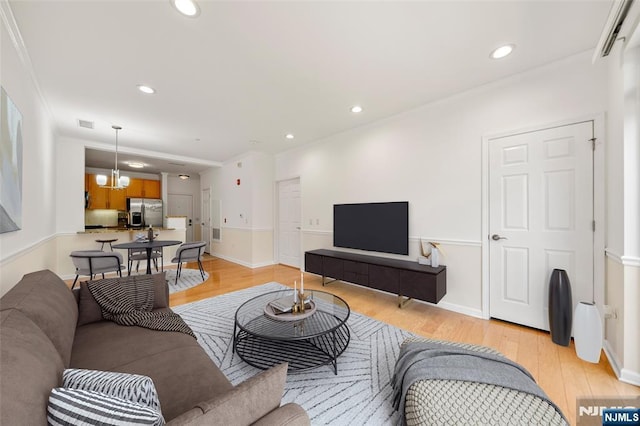 3326 Riverview Ave Unit 326, Englewood, NJ 07631 - living area with light wood-style floors, recessed lighting, a chandelier, and baseboards