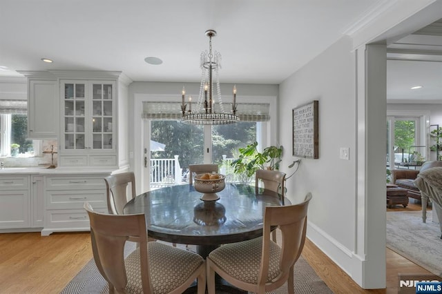43 Heights Rd, Allendale, NJ 07401 - dining space featuring a chandelier, healthy amount of natural light, light wood finished floors, and recessed lighting