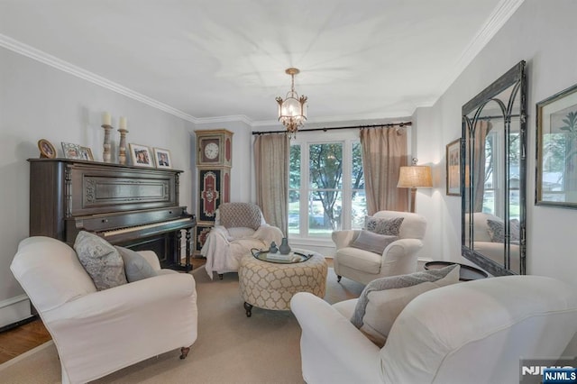 43 Heights Rd, Allendale, NJ 07401 - living room featuring ornamental molding and a chandelier