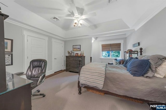 43 Heights Rd, Allendale, NJ 07401 - carpeted bedroom with crown molding, an office area, and ceiling fan
