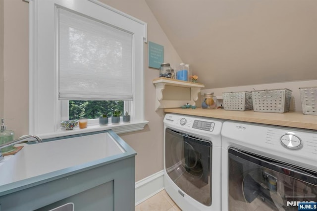 43 Heights Rd, Allendale, NJ 07401 - laundry area featuring separate washer and dryer and light tile patterned floors