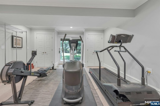 43 Heights Rd, Allendale, NJ 07401 - exercise area featuring ornamental molding and recessed lighting