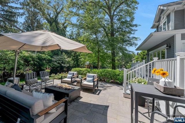 43 Heights Rd, Allendale, NJ 07401 - view of patio / terrace with an outdoor living space with a fire pit and outdoor dining space
