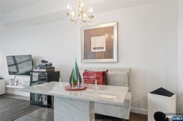 320 Adolphus Ave Unit 702, Cliffside Park, NJ 07010 - dining room with wood finished floors, baseboards, and a chandelier