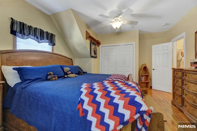 57 Eckerson Ave, Closter, NJ 07624 - bedroom with light wood-style floors, a closet, and a ceiling fan