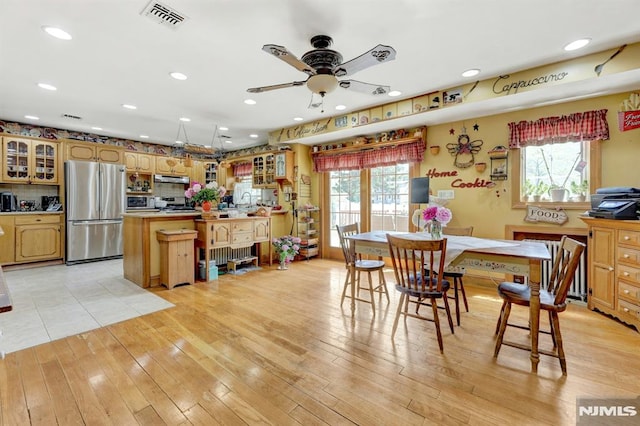 57 Eckerson Ave, Closter, NJ 07624 - dining space with plenty of natural light, ceiling fan, recessed lighting, and light wood-style flooring