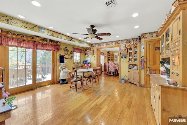 57 Eckerson Ave, Closter, NJ 07624 - dining room with a ceiling fan, light wood-type flooring, and recessed lighting