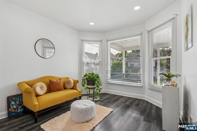 31 Vanderbeck Pl, Hackensack, NJ 07601 - sitting room featuring dark wood-style floors, baseboards, and recessed lighting