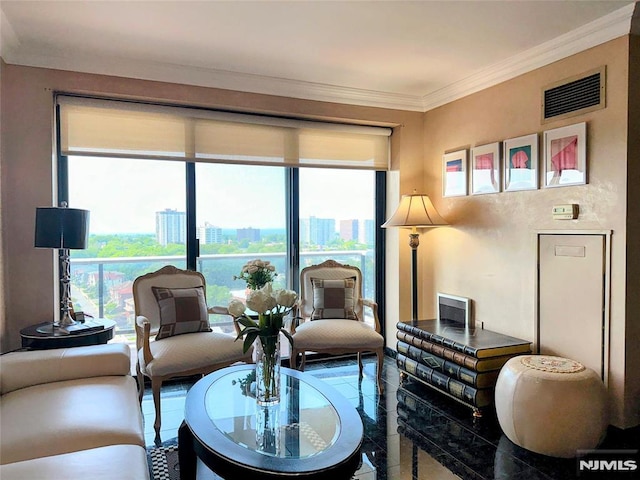 1512 Palisade Ave Unit 17A, Fort Lee, NJ 07024 - living room with ornamental molding and a city view