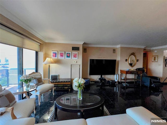 1512 Palisade Ave Unit 17A, Fort Lee, NJ 07024 - living area featuring granite floors and crown molding