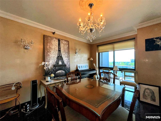 1512 Palisade Ave Unit 17A, Fort Lee, NJ 07024 - dining area featuring a chandelier and ornamental molding