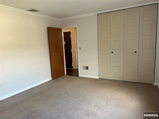 346 Maple Unit 3, Oradell, NJ 07649 - unfurnished bedroom featuring a closet, carpet floors, and crown molding