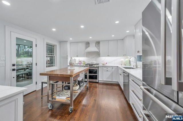 193 S Franklin Tpke, Ramsey, NJ 07446 - kitchen with appliances with stainless steel finishes, premium range hood, a sink, backsplash, and white cabinetry
