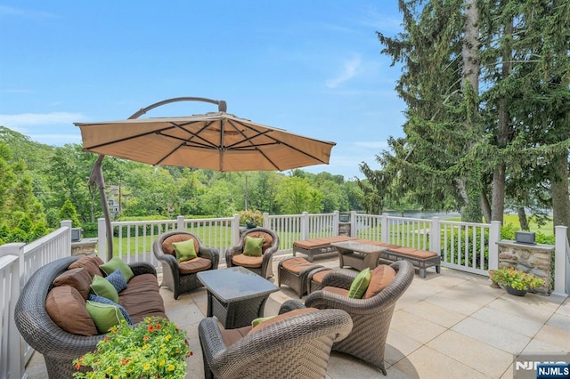 193 S Franklin Tpke, Ramsey, NJ 07446 - view of patio with an outdoor living space and view of scattered trees