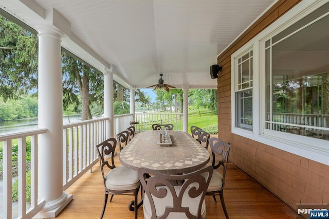 193 S Franklin Tpke, Ramsey, NJ 07446 - wooden deck with a ceiling fan, a water view, and outdoor dining area